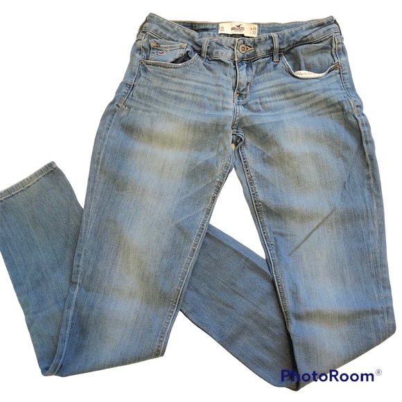 Hollister Low Rise Skinny Leg Jeans Women’s 7L 28x33 Blue Medium Wash Whiskers - Picture 2 of 11